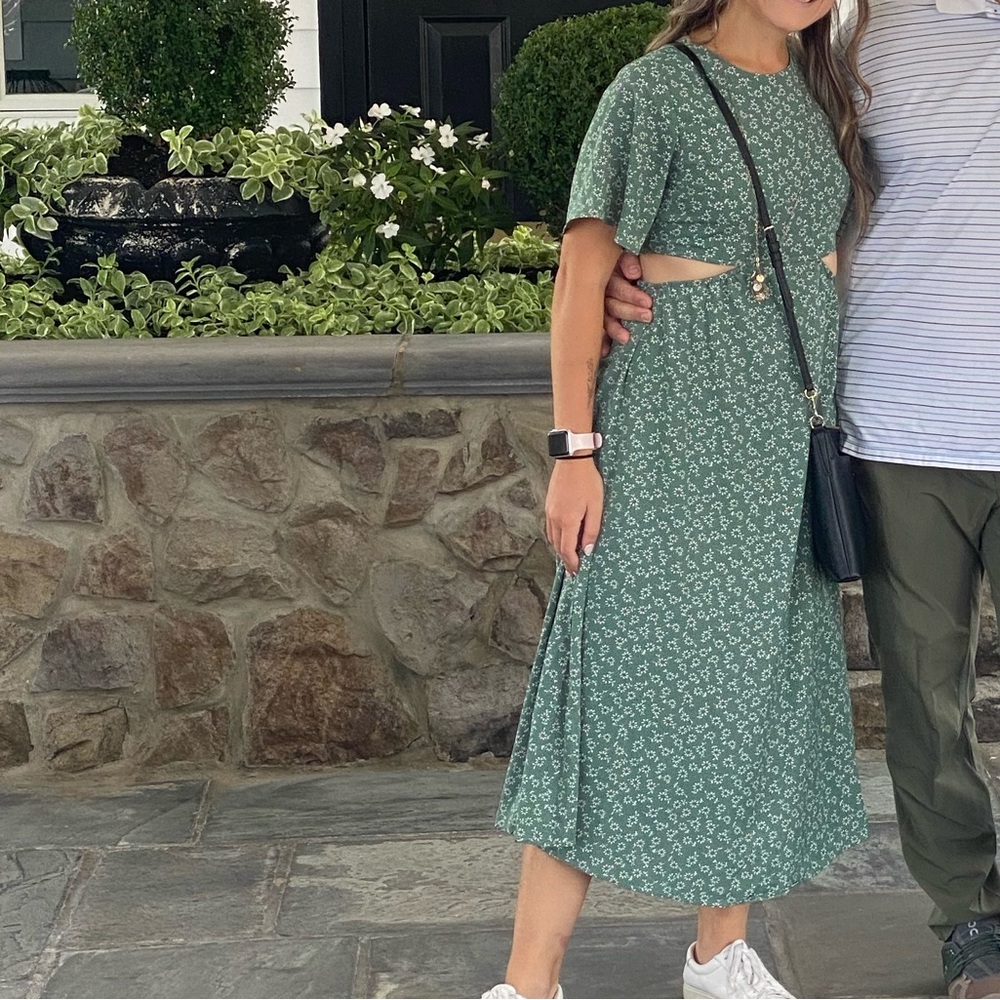 Urban Outfitters Green Floral Midi Skirt